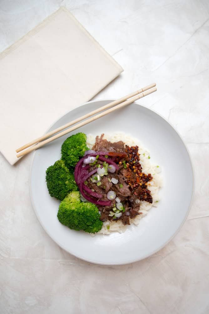 Korean Beef Bowl with chopsticks