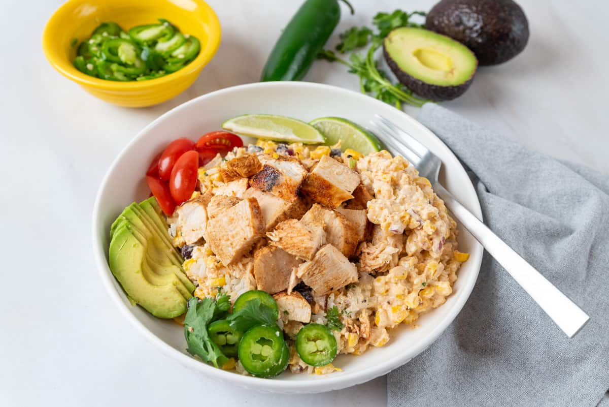Mexican Street Corn Chicken & Cilantro Lime Rice Bowls