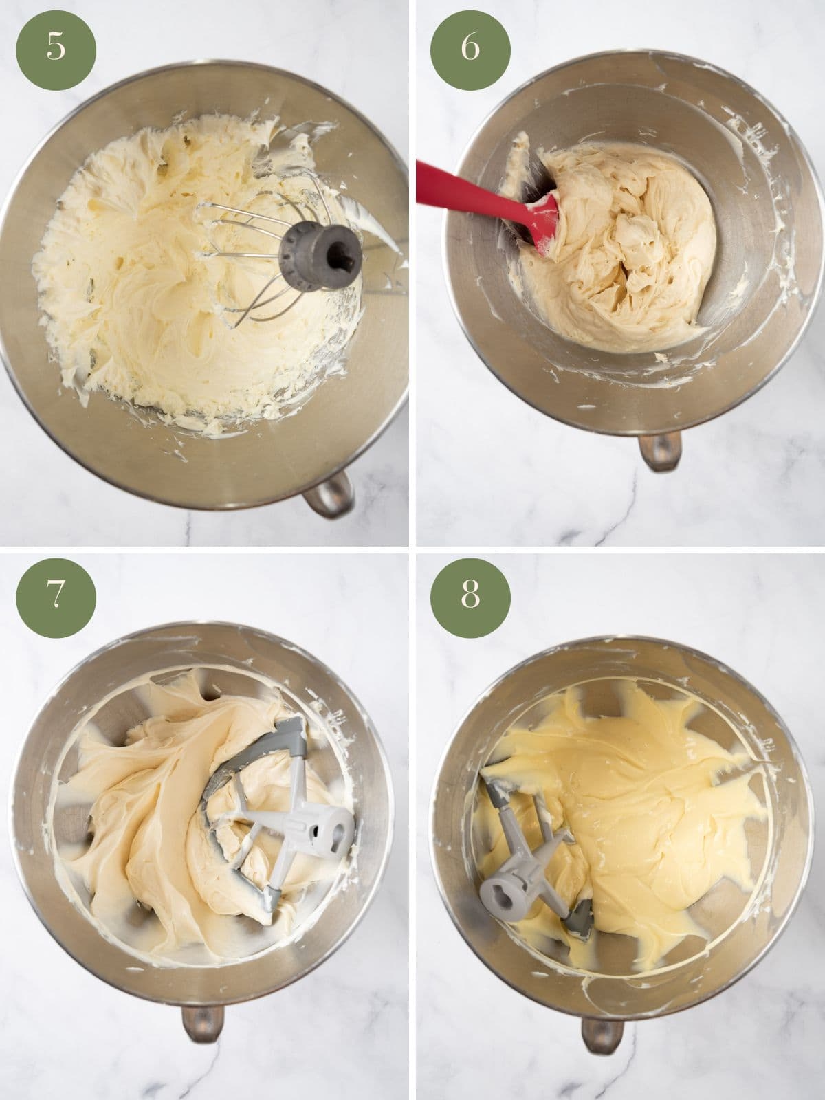A grid with four pictures, steps five through eight of the mini chocolate cupcake directions.