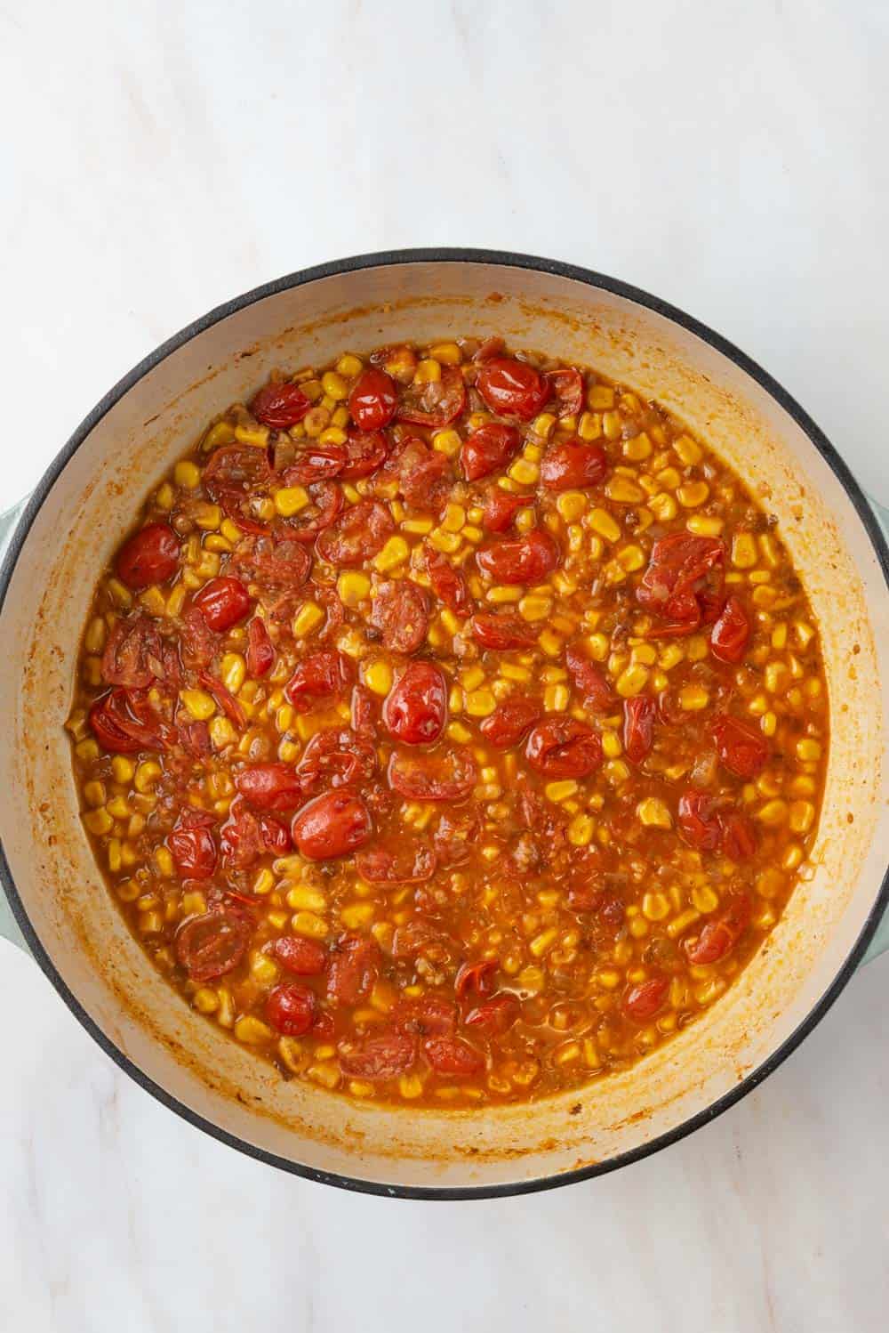 Sauce for cooking down in a braising pan.